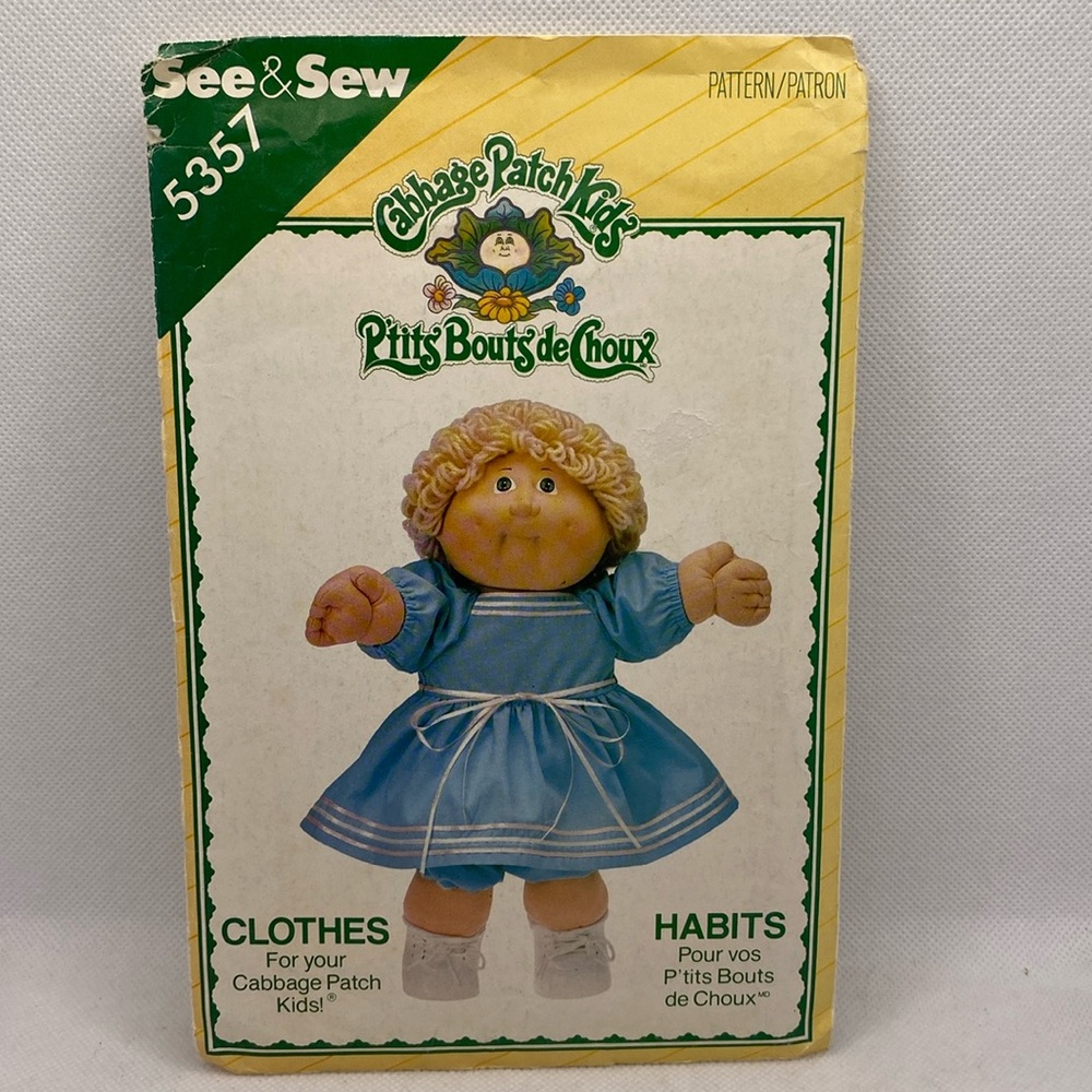 Cabbage Patch Kids See & Sew 5357 Doll Clothes Sewing Pattern 1985